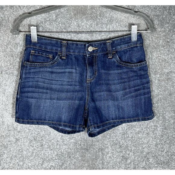 Old Navy Shorty Jean Shorts Girls Size 14 Blue Denim Pockets Adjustable‎ Waist - Picture 1 of 9